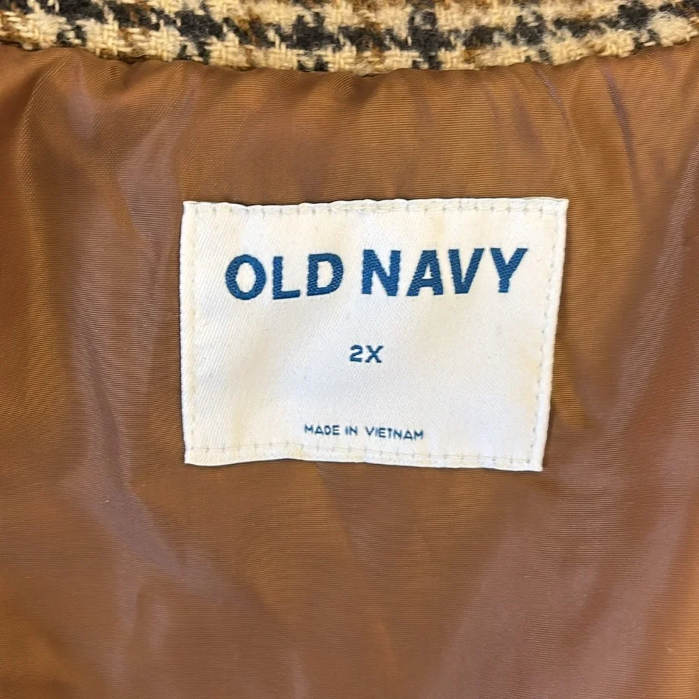 Old Navy Soft-Brushed Houndstooth Plaid Button-Front Wool Blend Overcoat Size 2X
